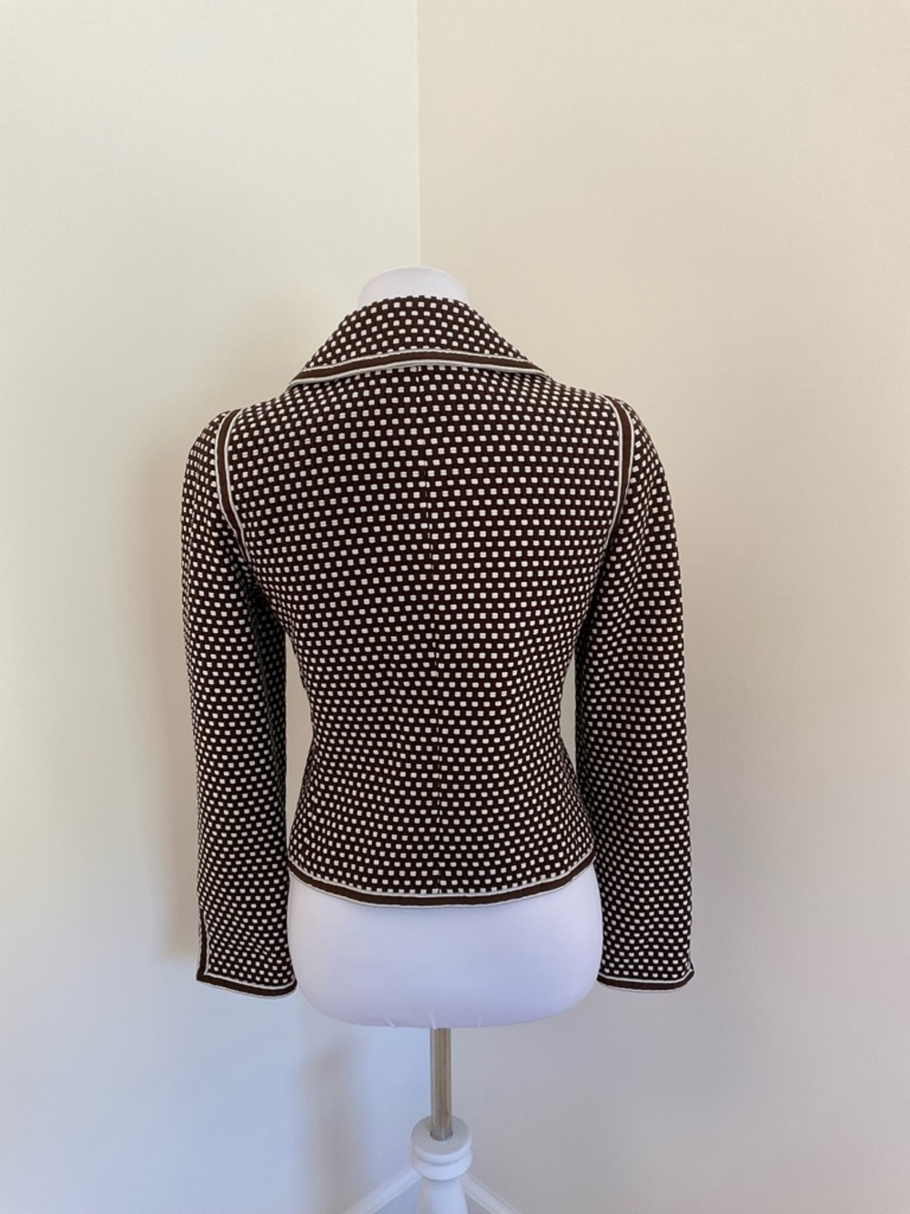Worth Brown & Cream Polka Dot Blazer Jacket With Hot Pink Lining - Picture 5 of 7